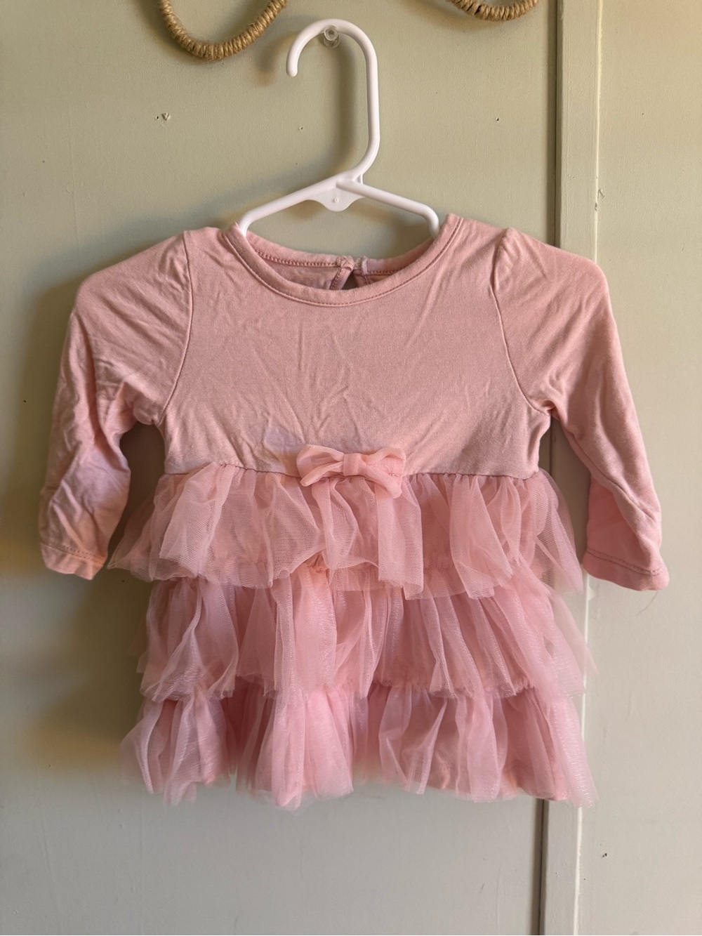 Baby Starters Pink Long-Sleeve Tulle Ruffle Top